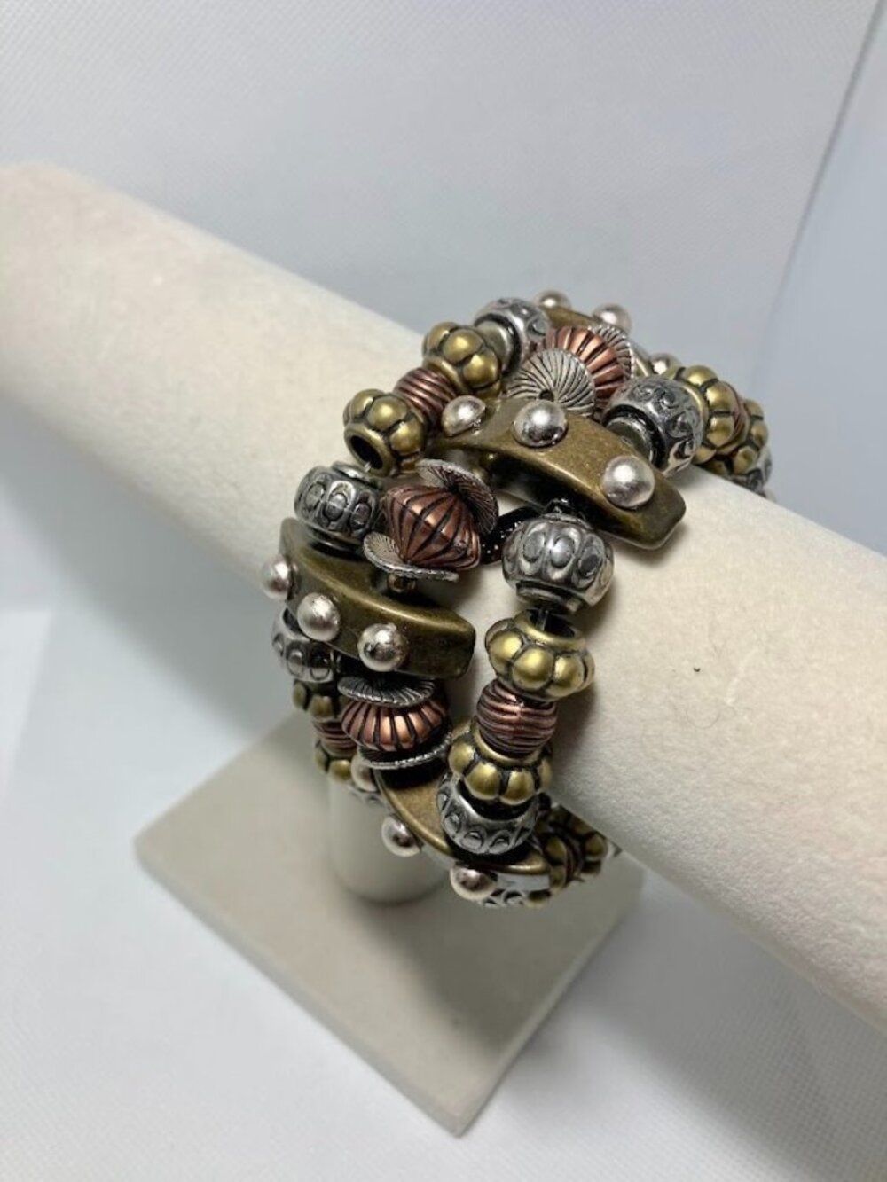 Treska Vintage Multi Strand Mixed Metal Beaded Stretch Bracelet Boho Eclectic